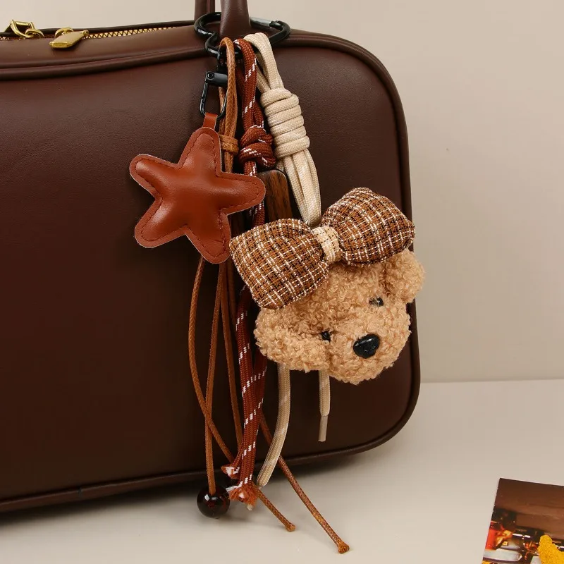 

Cute Plush Dog Bow Pendant Accessories Ins Style Five Pointed Star Braided Rope Bag Hanging Accessories Keychain