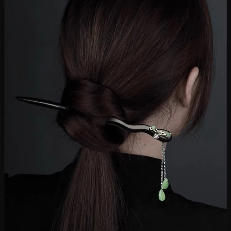 1 шт., классическая и элегантная женская деревянная заколка с кисточками, древний стиль, Cheongsam Hanfu, плетеные волосы в сочетании с головным убором