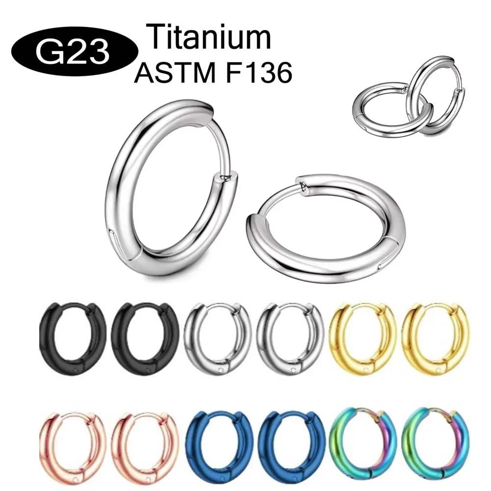 1Pair F136 Titanium Minimalist Earrings Stainless Steel Fashionable Hinged Closed-Back Hoop Body Piercing Jewellery