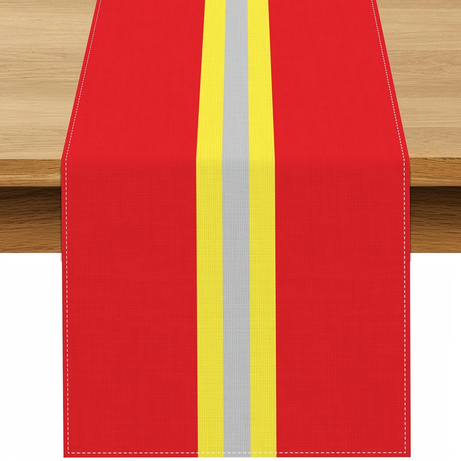 Firefighter Theme Table Runner - Red Yellow Green Fire Truck Hydrant Design, Birthday Fire Station Decor