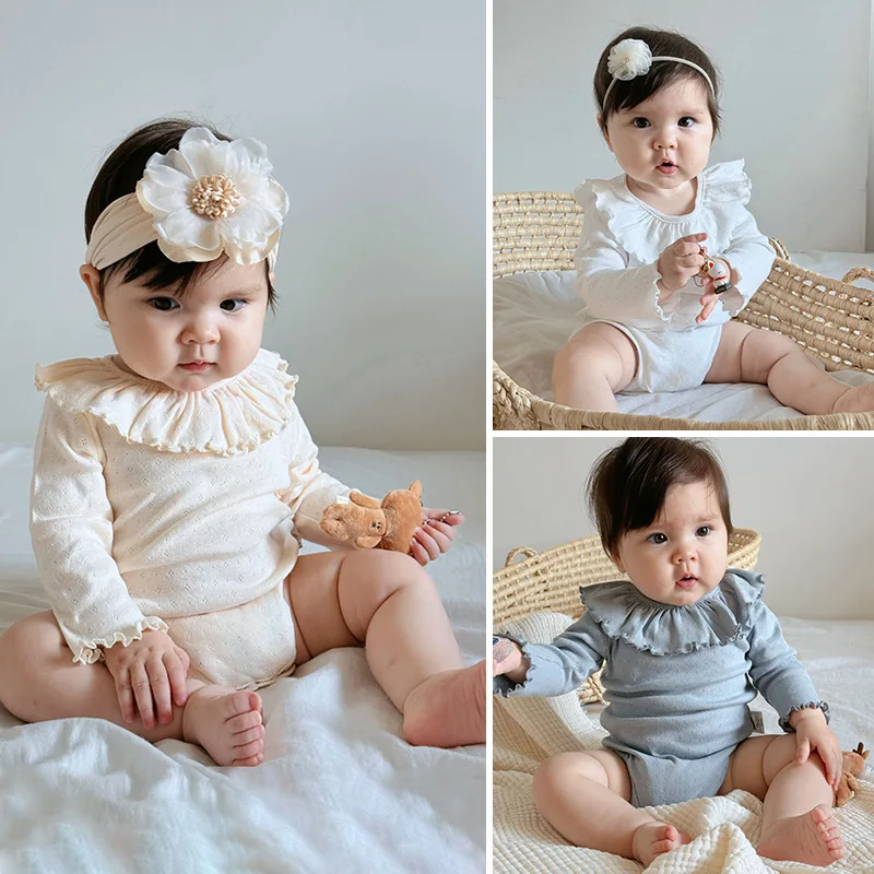 

2025 Baby Girls Bodysuits Rompers Cotton Lotus Leaf Collar Long Sleeve Cute Baby Girl Clothing New Design