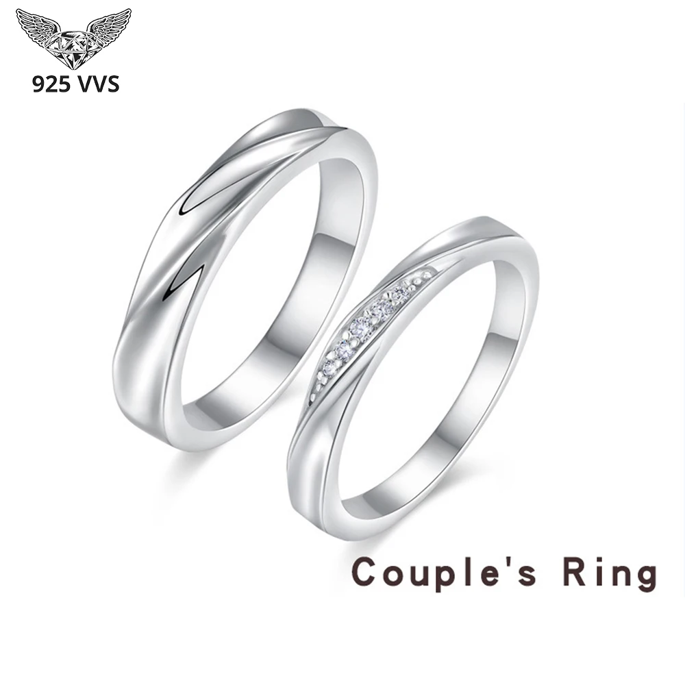 Couple 925 VVS Moissanite Rings 2pcs Sterling Silver Wedding Anniversary Comes with GRA Certificate