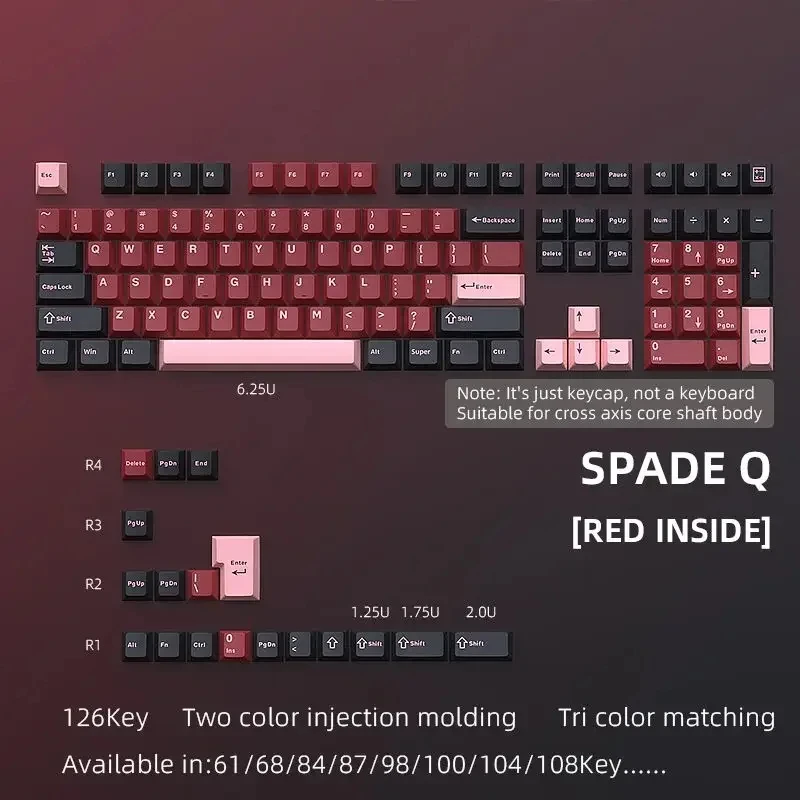 Dunkle Tastenkappen Doubleshot PBT Cherry Profile für alle mechanischen MX-Tastaturen mit 126 Tasten