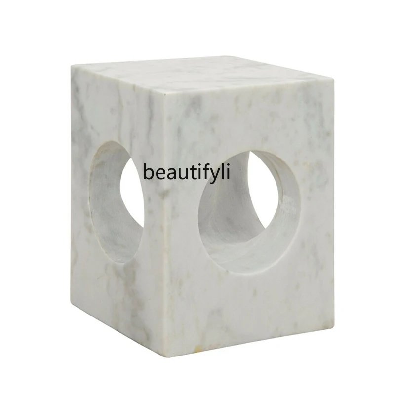 

yj Natural Marble Side Table Light Luxury Nordic Style Small Apartment Corner Table Square Table Modern Minimalist