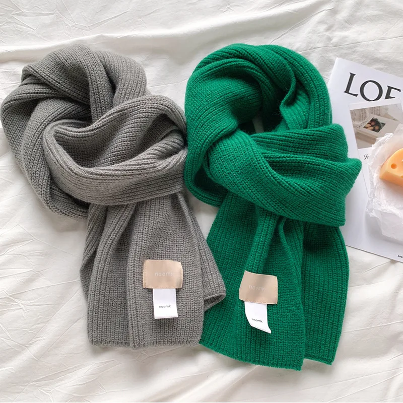 

Winter New Green Knitted Long Scarf Solid Color Warm Scarves for Adult and Children Skin-friendly Fabric Pashmina Shawl