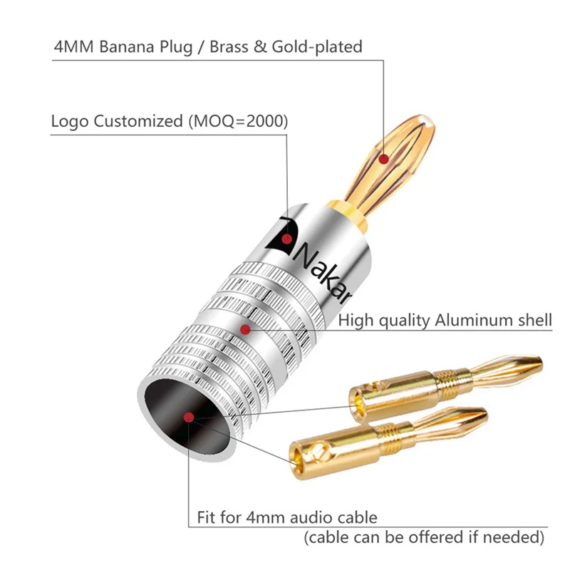 

FORW-200Pcs Banana Plug 24K Gold Plated Copper BFA 4Mm Banana Connector Male Speaker Plug Audio Speaker Wire Plug