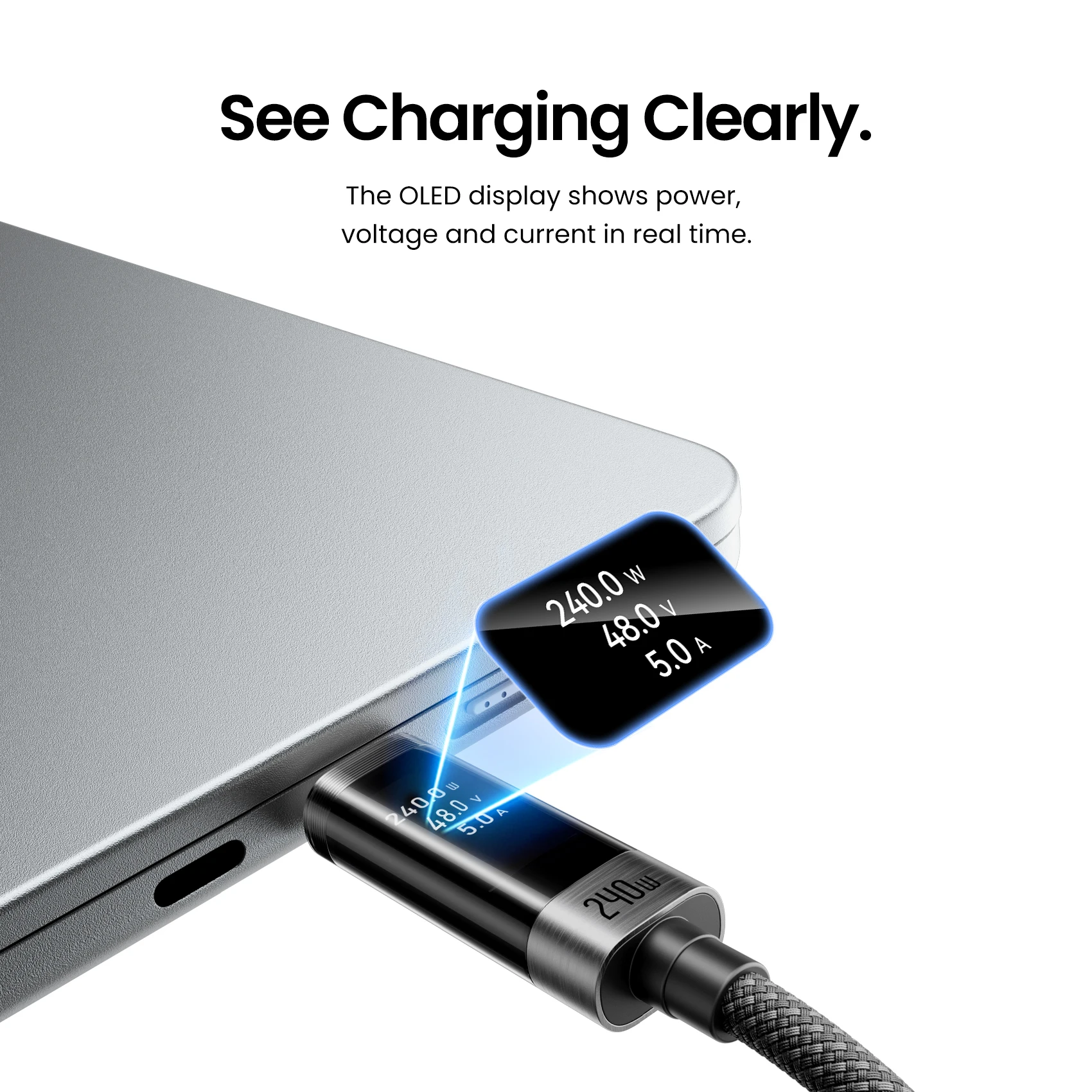 Kabel USB C Vention PD240W z wyświetlaczem cyfrowym, kabel typu C PD3.2 do iPhone 17, 16, Samsung S25, MacBooka, laptopa, szybkie ładowanie. — zdjęcie produktu 3