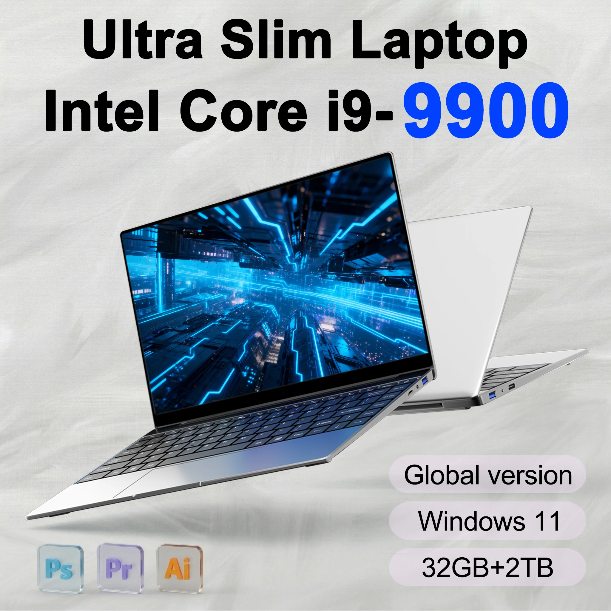 New 14.1" Ultra Slim Laptop Intel Core i9-9900 32GB RAM 2TB SSD Gaming Office Study Notebook Windows 11 Pro FHD 1920*1080