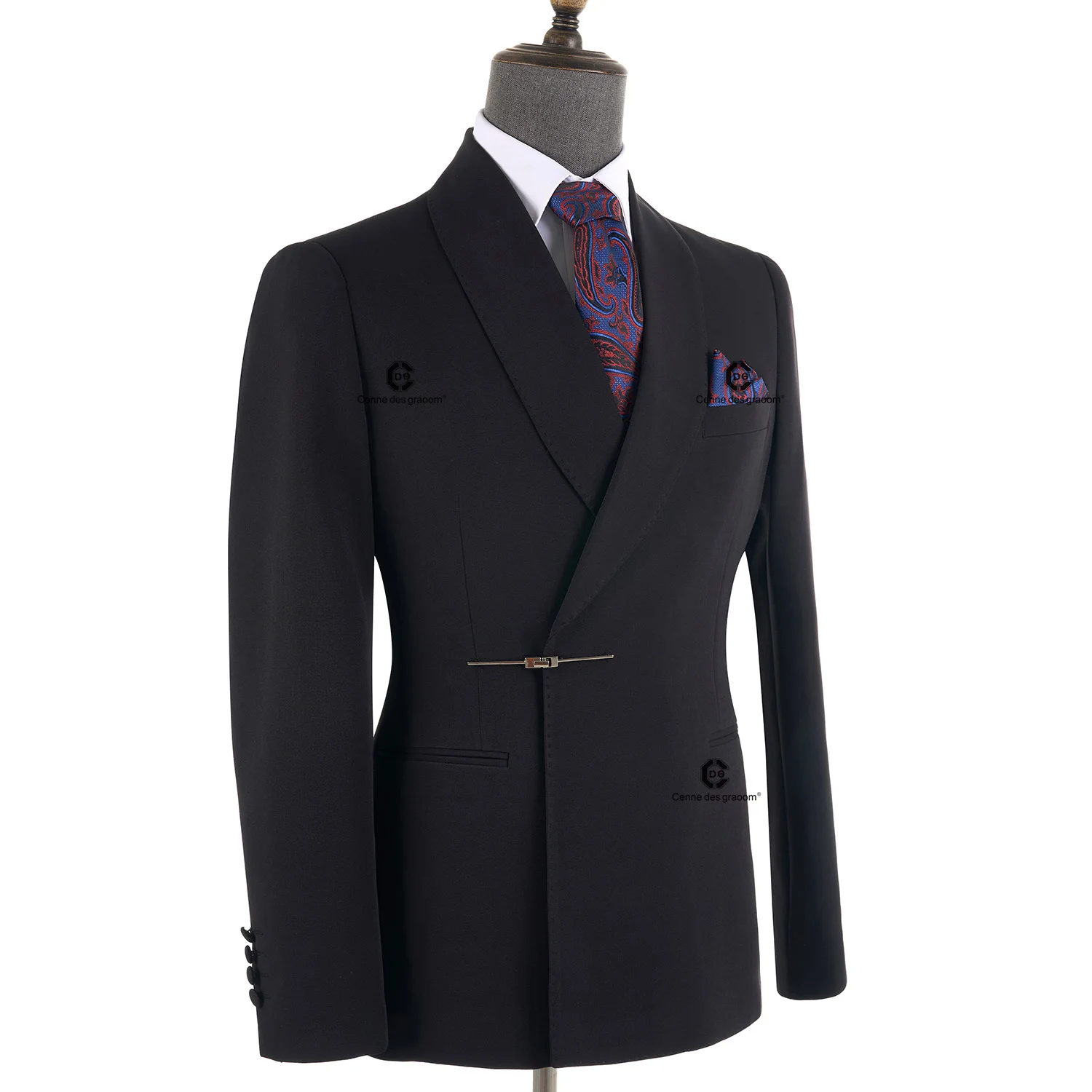 Cenne Des Graoom 2025 New Elegant Black Suits for Men Metal Side Release Buckle 2 Pieces Set High Quality Wedding Party Dinner