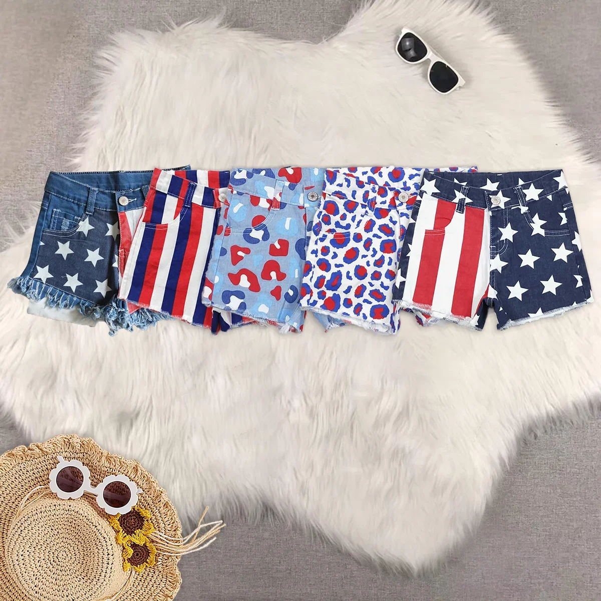 

Baby Girls 4th Of July Sibling Sister Denim Shorts