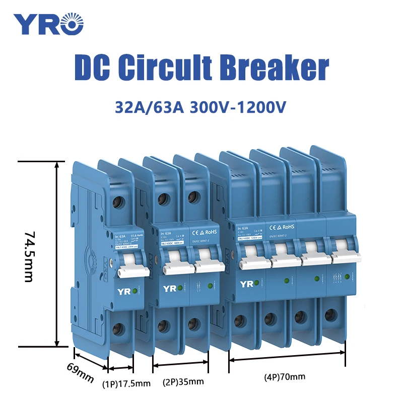 2P DC600V Solar Mini Circuit Breaker with Arc Extinguish Cover 16A 20A 25A 32A 40A 50A 63A DC MCB  for PV System