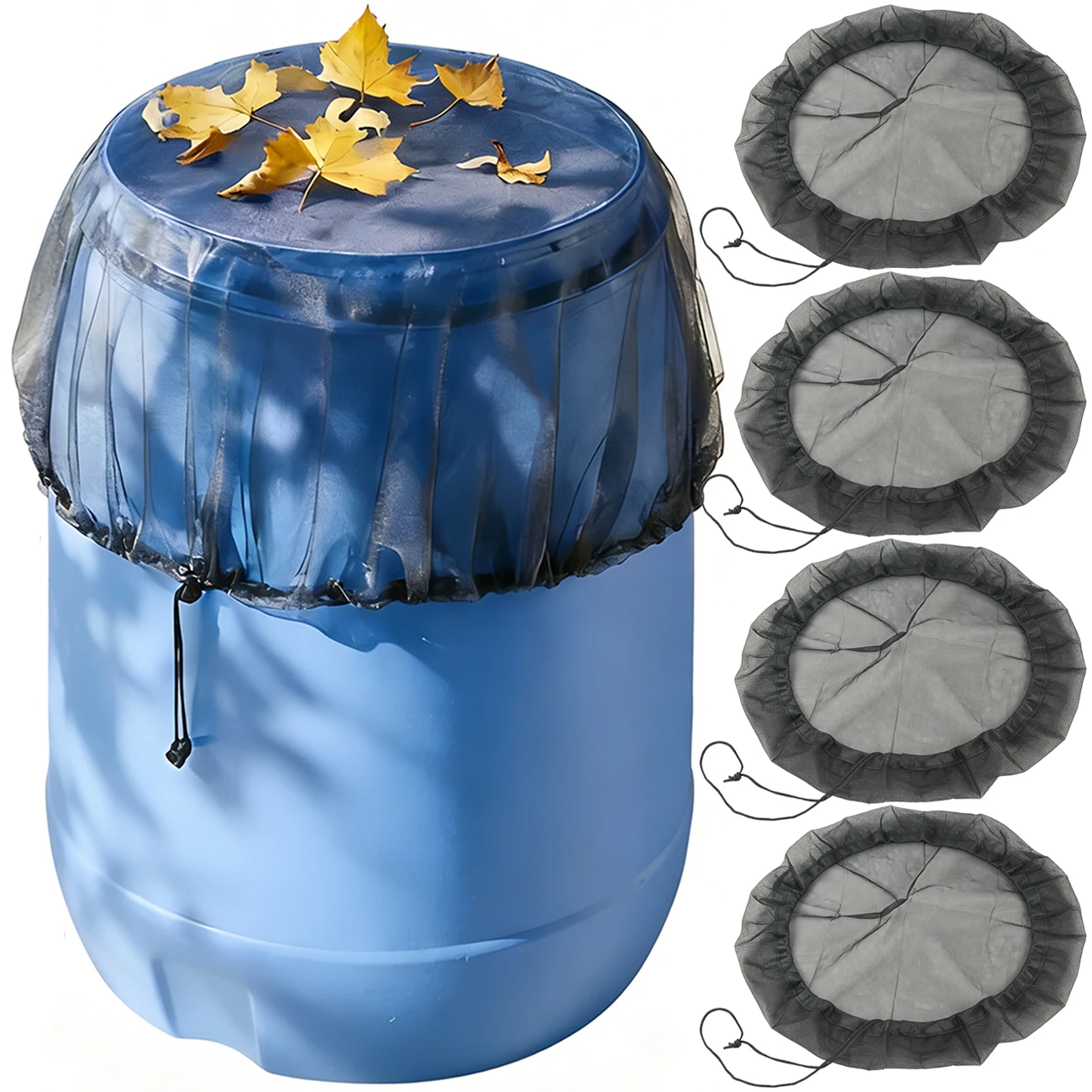 

60-150cm Garden Bucket Netting Protection Drawstring Tank Net Cover Rain Barrel Screen Water Bucket Cover Rain Water Collection