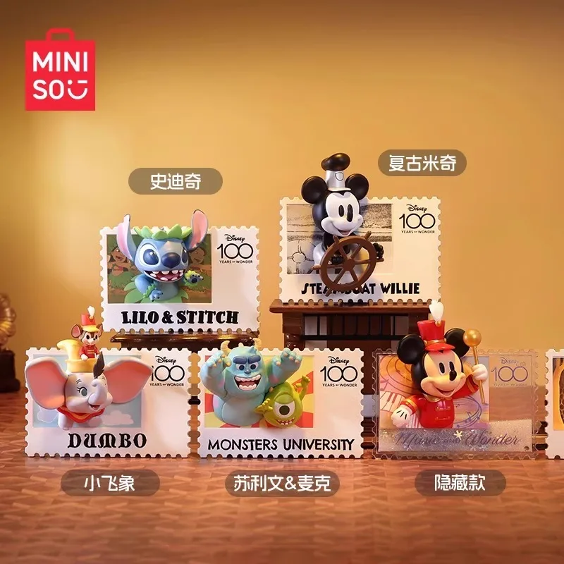 Genuine MINISO Disney 100th Anniversary Retro Stamp Blind Boxs Creative Refrigerator Magnet Mystery Box Collection Holiday Gift