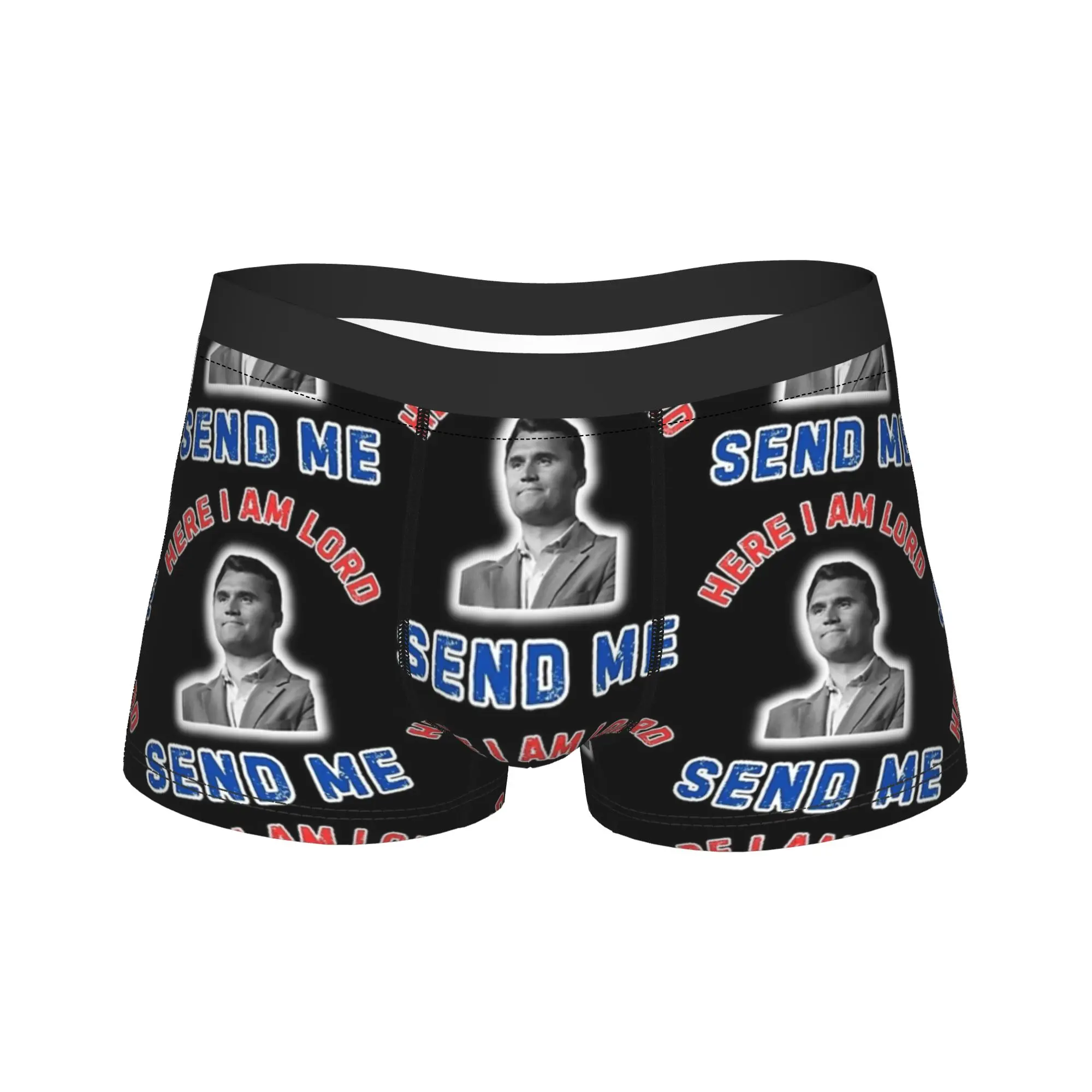 

Here I Am Lord Send Me Charlie Kirk Нижнее белье Сексуальные мягкие трусы-боксеры с принтом для мужчин 3D Чехол Плюс Размер Багажник