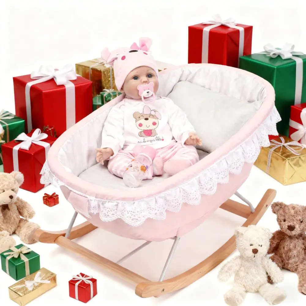 

55cm Handmade Reborn Baby Doll with Rooted Hair Soft Cloth Body Silicone Newborn Toy Lifelike Gift for Kids