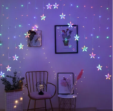 LED Colorful Star Curtain Light Christmas Day Door Curtain Light Bedroom Decoration Light