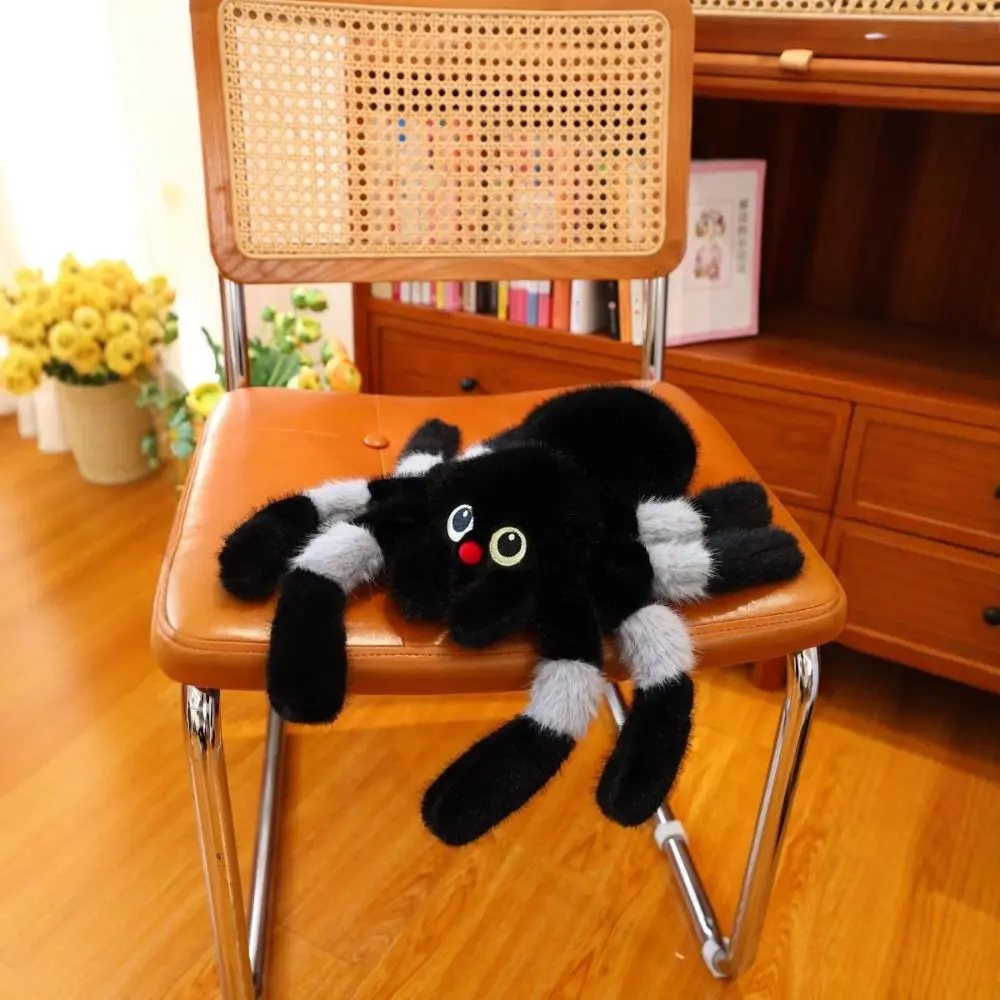 Holloween Decor-muñeco de peluche de araña de ojos de colores, simulación esponjosa de araña, juguete de peluche, colección de dibujos animados