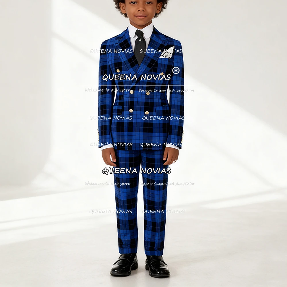 Traje clásico a cuadros para niños, chaqueta con doble botonadura, pantalones, esmoquin de fiesta para niños, chaqueta personalizada para graduación, 2 piezas