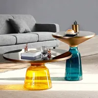 European Retro Luxury Glass Tea Table Living Room Sofa Combination Side Table Coffee Table Balcony Side Tables Tempered Glass