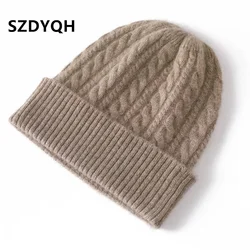 Hot Sale New Arrival Autumn Winter Women Hats 100% Cashmere Knitted Headgears Soft Thicken Warm Fashion Girl Cap 4 Colors