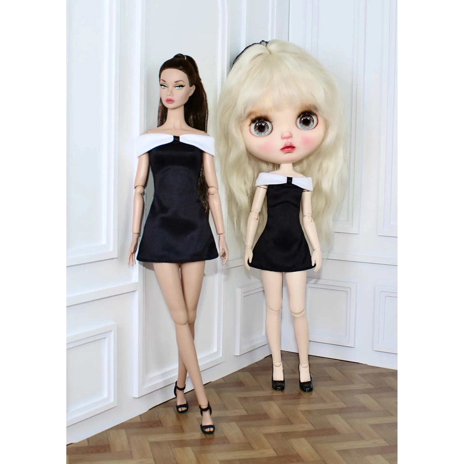 ชุดเดรสสีดำแบบไหล่เดียว สไตล์หรูหราและอ่อนโยน สำหรับตุ๊กตา BJD FR Supermodel ขนาด 30 ซม. เหมาะสำหรับตุ๊กตาขนาด 1/6 ยี่ห้อ Xinyi ใส่ไปงานเลี้ยงอาหารค่ำ แต่งตัวเองได้