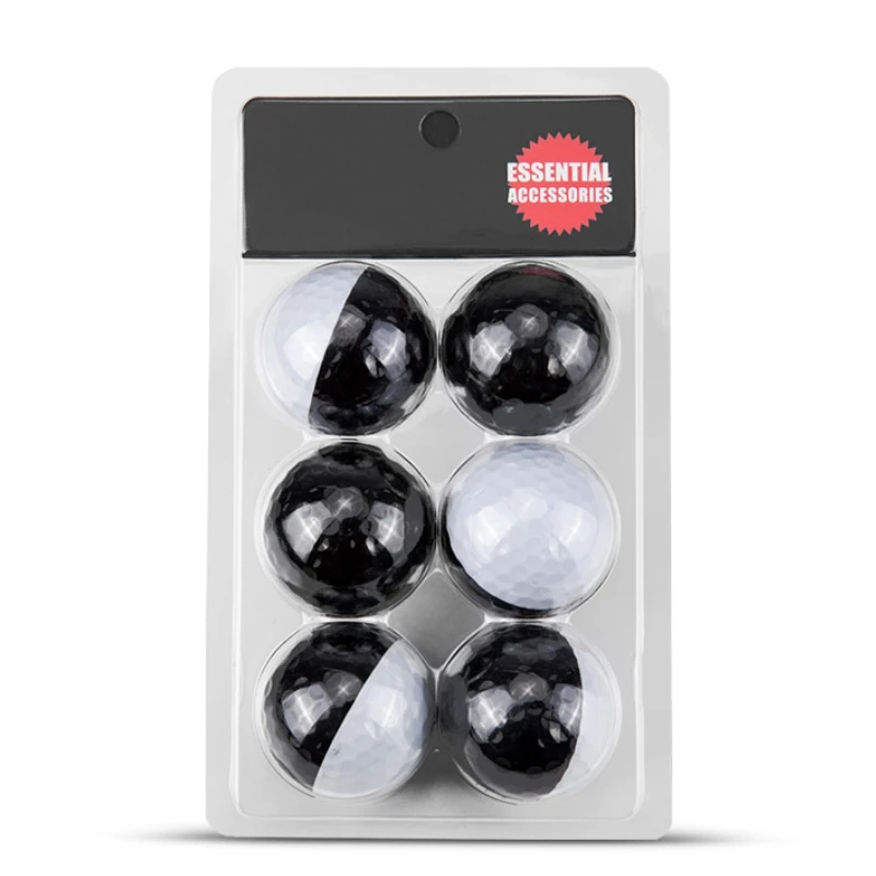 6PCS Golf Ball Two-Color Three-Tier Putter Practice Game Black And White Ball For Visual Rolling Direction