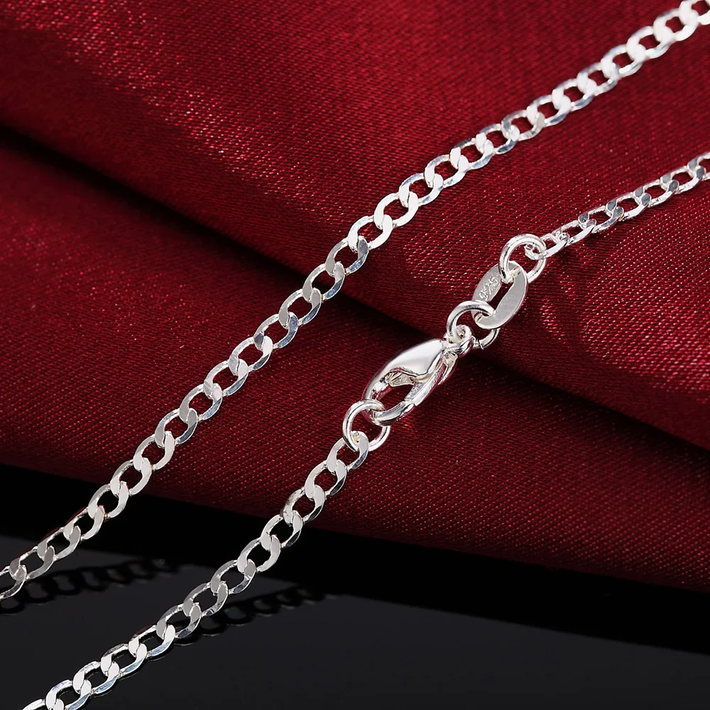 5pcs /LOT 925 sterling Silver 16-30 Inch 2MM Flat Sideways chain Necklace for Women Fashion Party Wedding Jewelry Gift
