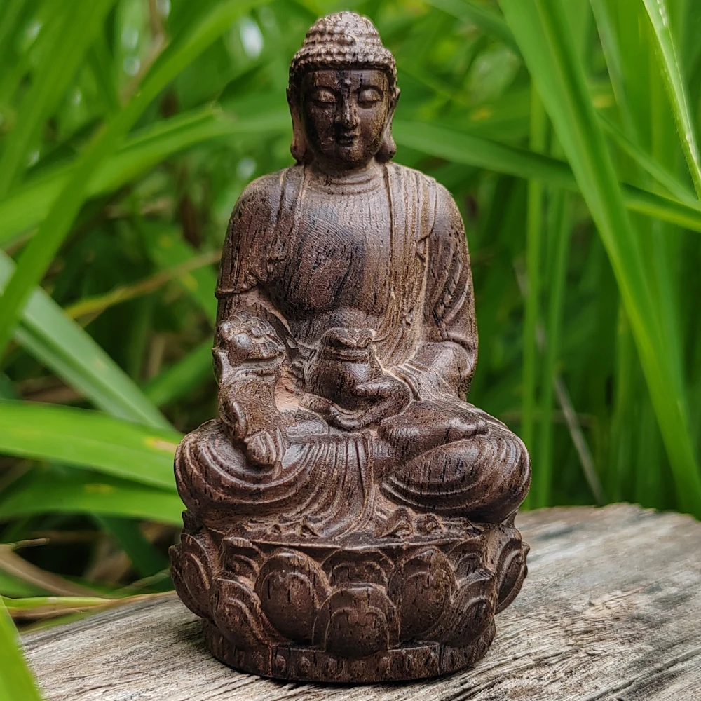 Estatua de Buda Shakyamuni Tallada en Madera, Decoración Zen para el Hogar, Obsequio para la Meditación y Pieza de Colección