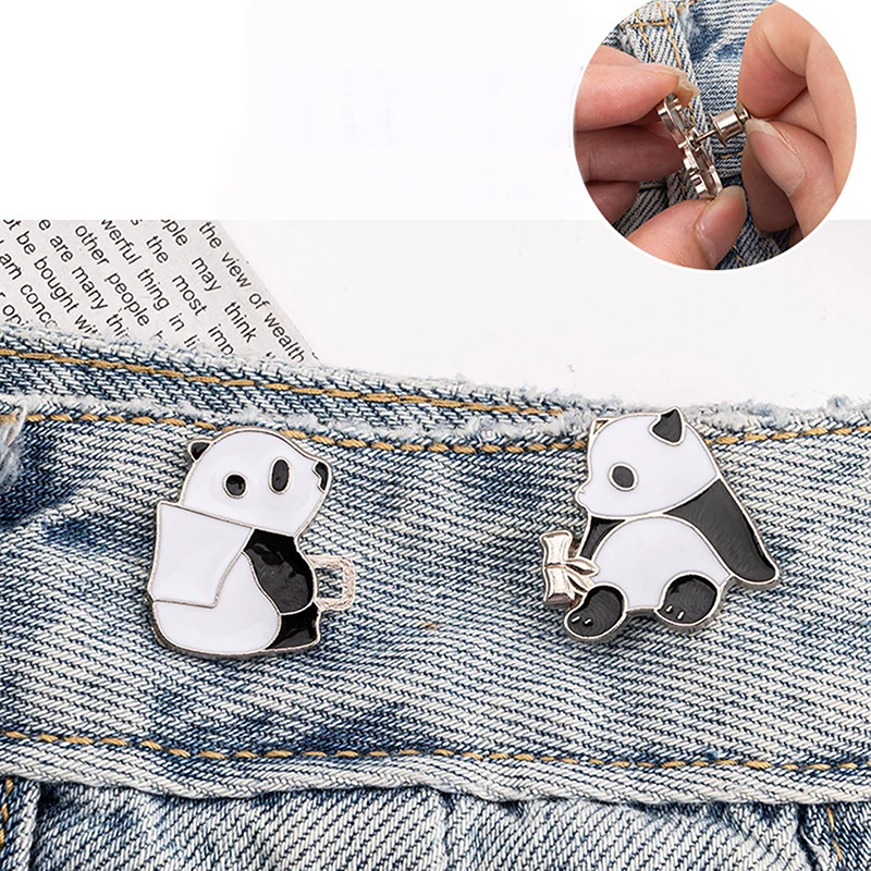 New 2Pcs Cute Panda Button Adjuster Pants Skirt Waist Tightener Adjustable Waist Buckle Jeans Sewing Required Waist Button