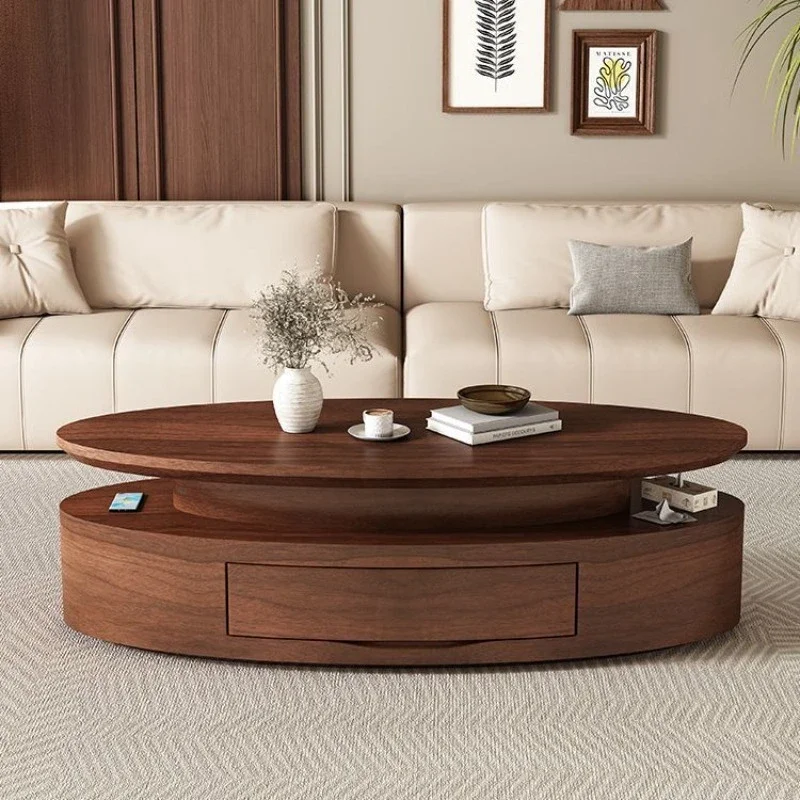 

Italian modern simple small apartment living room high-end household, medieval style all solid wood elliptical coffee table
