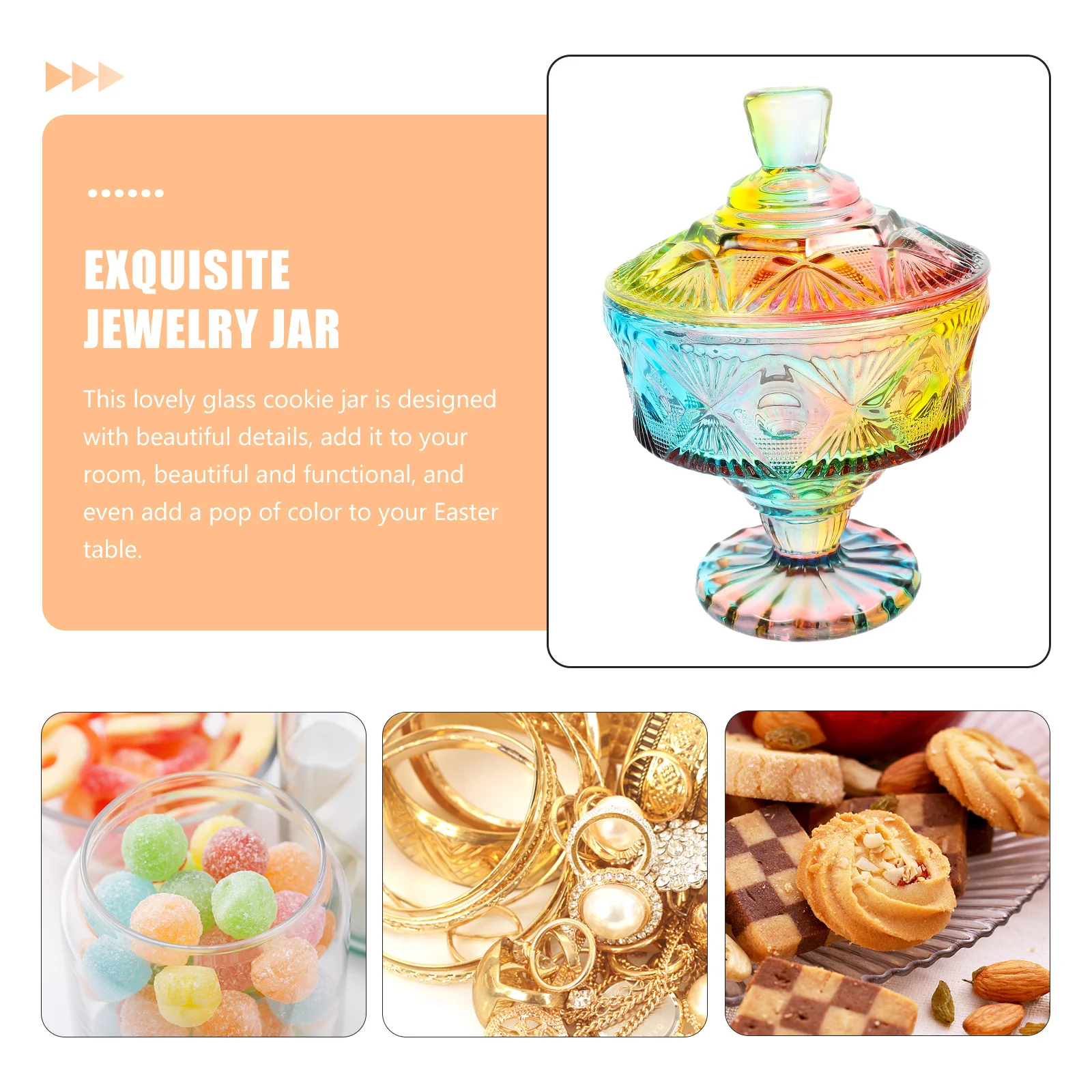 

Glass Candy Storage Jar Lidded Container for Snack Jewelry Display Organizer Glass Jar Food Container Snack Organizer