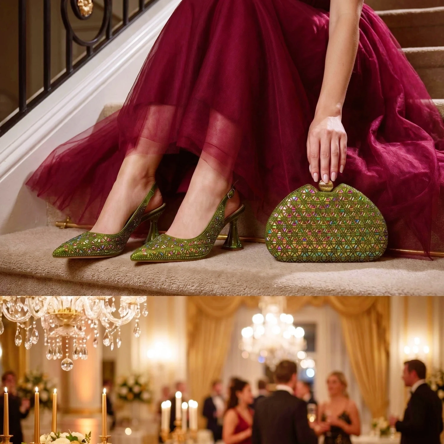 

Dubai Fashion Woman Pumps Shoes With Matching Bags For Party Set Hot African Style Shiny Crystal Sandals Shoes And Purse Set