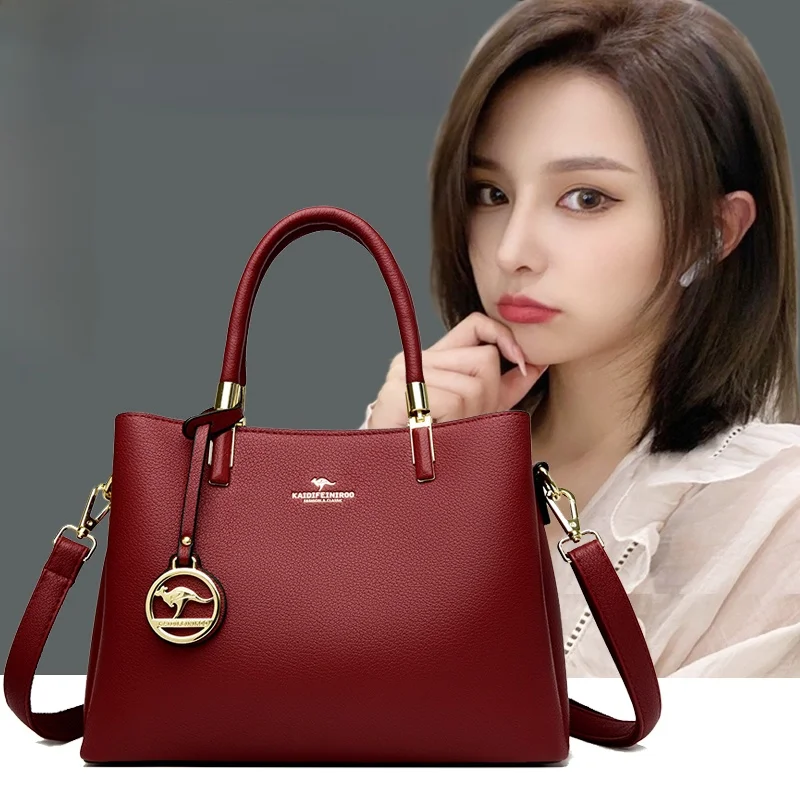 

Red Bridal Par Women's Handbag Large Capaci oulder Crossbody Bag Wedding Celebration Tote Bag Soft Cowhide Leather