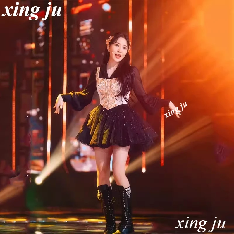 Nouvelles tenues Kpop pour femmes coréennes, robe courte transparente en maille féerique, Costumes de Cosplay, vêtements de spectacle, vêtements de scène en boîte de nuit