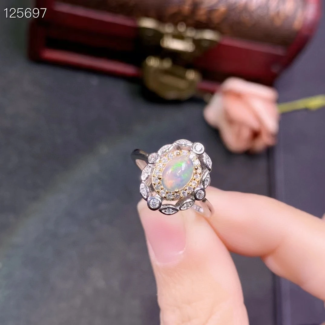 

Кольцо с натуральным австралийским белым опалом 5 мм * 7 мм 0,5 карата с опалом 925 пробы, ювелирные изделия в винтажном стиле, кольцо из стерлингового серебра с драгоценным камнем для вечеринки