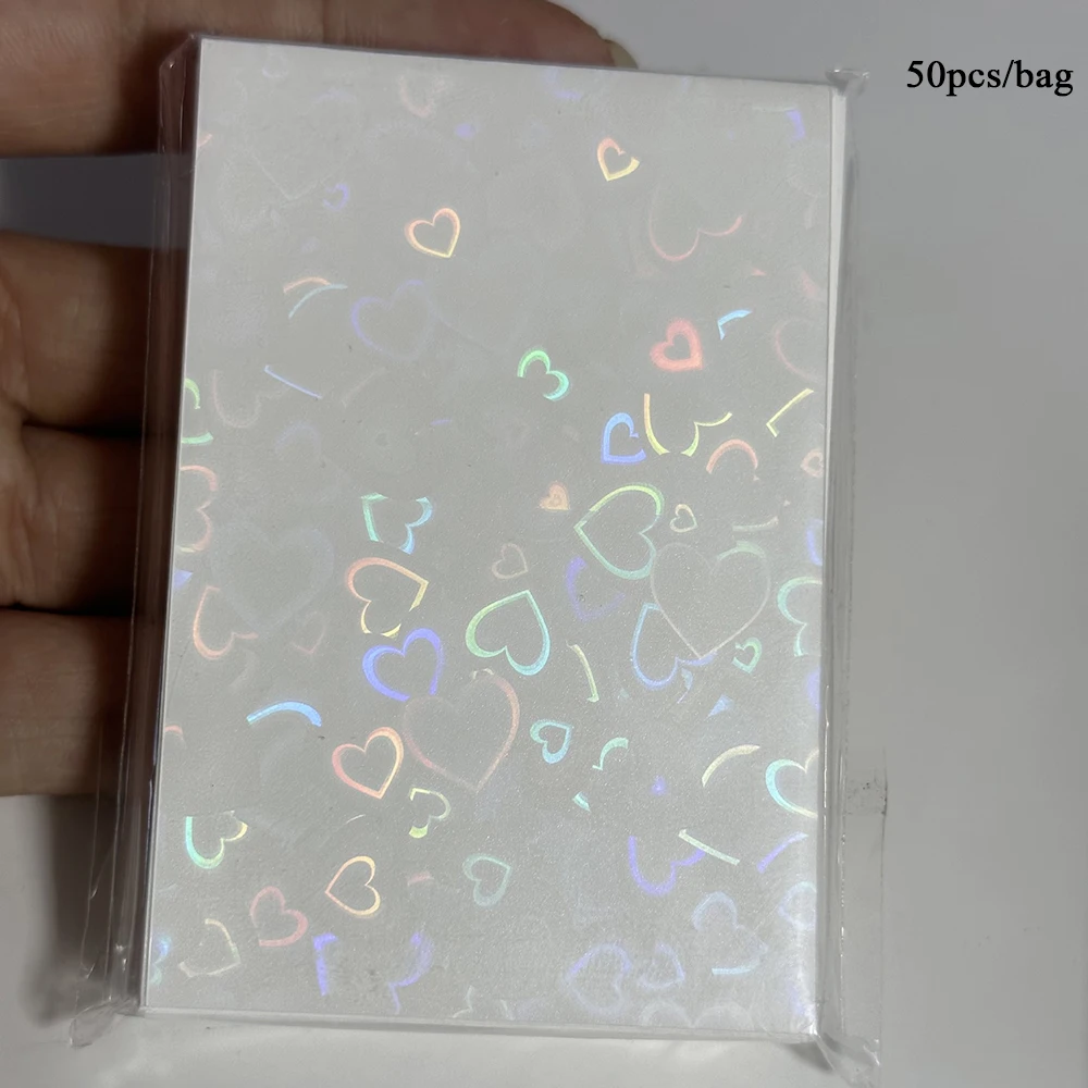 50pcs Transparent Laser InsCard Sleeves Heart Card Cover Photocard Holder Game Card Protector Photo Cards Protective Case