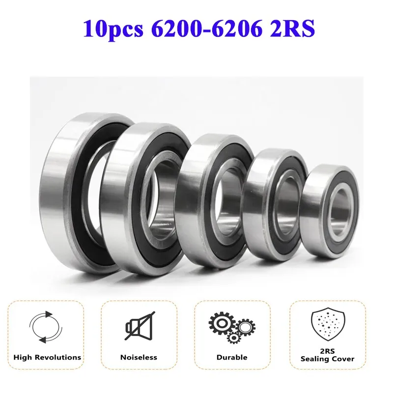 10pcs 608 6200 6201 6202 6203 6204 6205 6206 RS 2RS Deep Groove Ball Bearings Double Shielded Rubber Seal Skateboard Parts