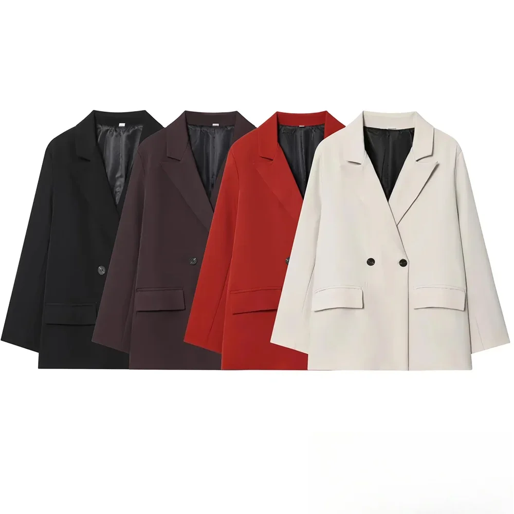 Kondala feminino minimalista marrom profundo solto blazer lapela com decote em v manga longa blazer 2025 outono nova moda commute mujer blazer
