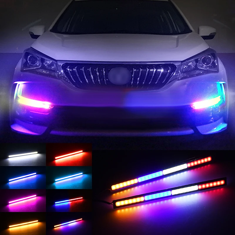 2Pcs Ultra Thin Bright LED COB Strip DC 12V Car DRL LED Strip Daytime Running Light for Auto Car Side Light Fog Light Waterproof