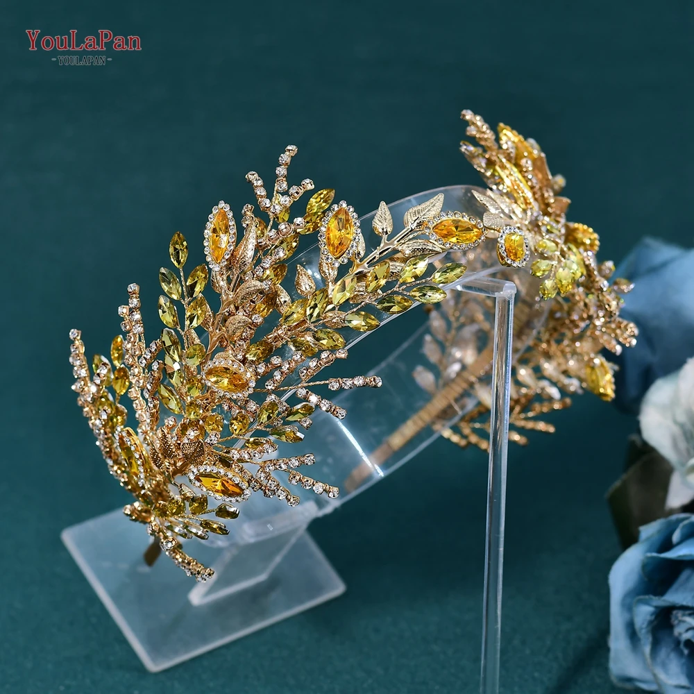 

YouLaPan Golden Color Bridal Head Hoop Bridal Crystal Tiara Princess Hair Accessory Handmade Rhinestone Headband Ornaments HP948