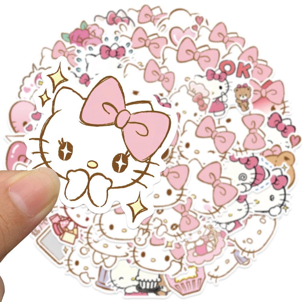 50pcs Anime Hello Kitty Pink DIY Stickers Kawaii for Girl Car Luggage Phone Case Laptop Waterproof Cute Sticker Kids Toy Decals