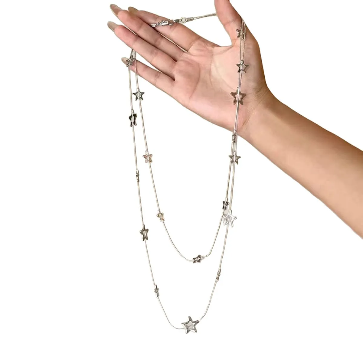 الحد الأدنى فضي اللون ماتي الأفعى العظام سلسلة قلادة للنساء موضة قابل للتعديل سترة طويلة سلسلة فاخرة الرقبة مجوهرات