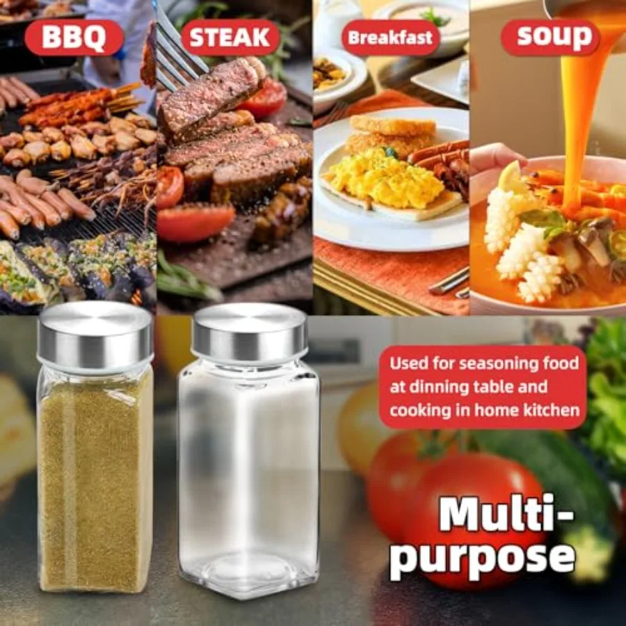 2Pcs 4oz Glass Spice Jars with Shaker Lids, Spice Jars Trial Set and Supplement Set, Empty Spice Containers and Square Spice Bo view 5
