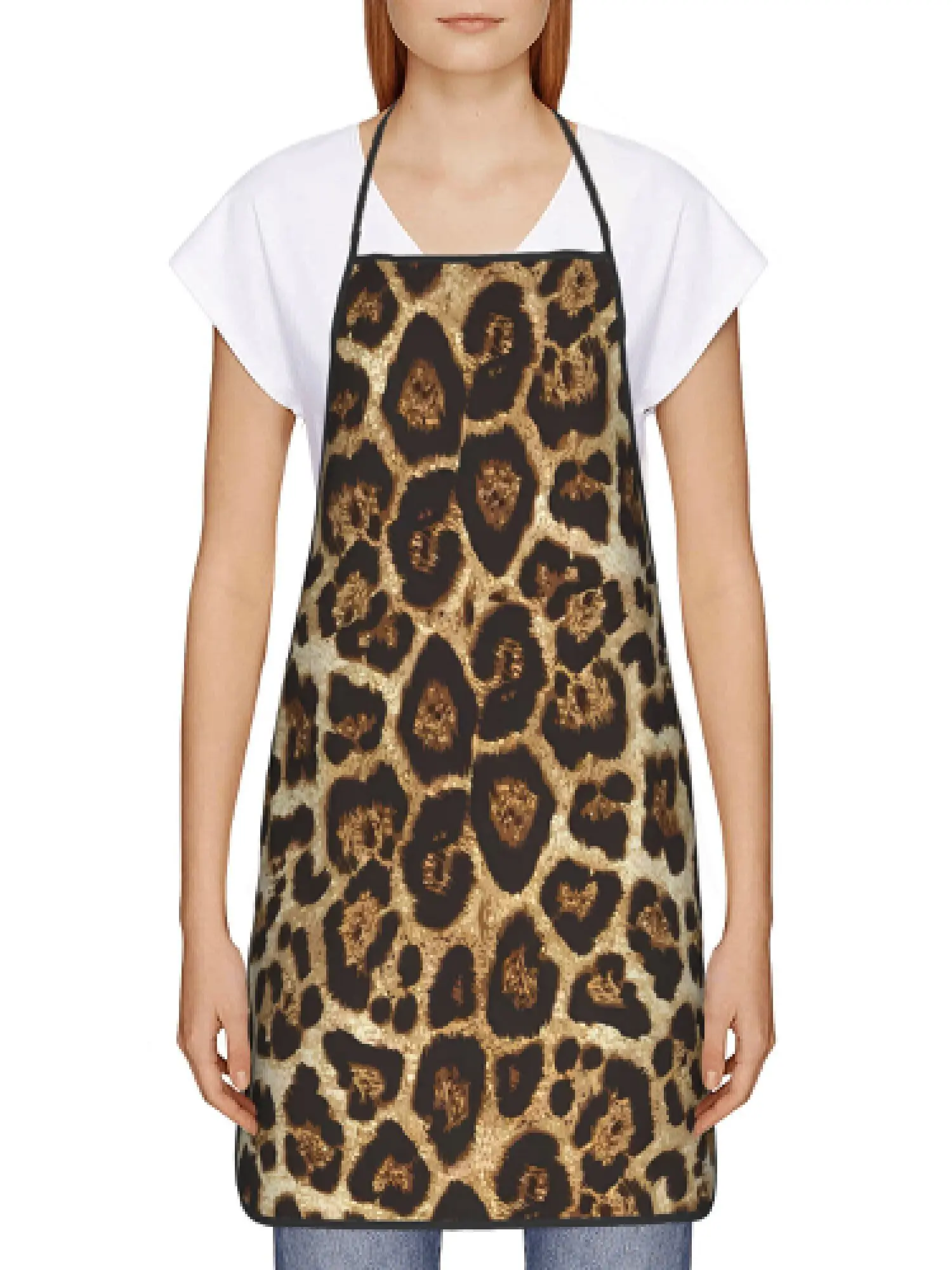 【Wild Kitchen】Leopard Print Apron, Creative Design, Stain-Resistant & Easy To Wash, Dual-Use for Home Cleaning & Cooking