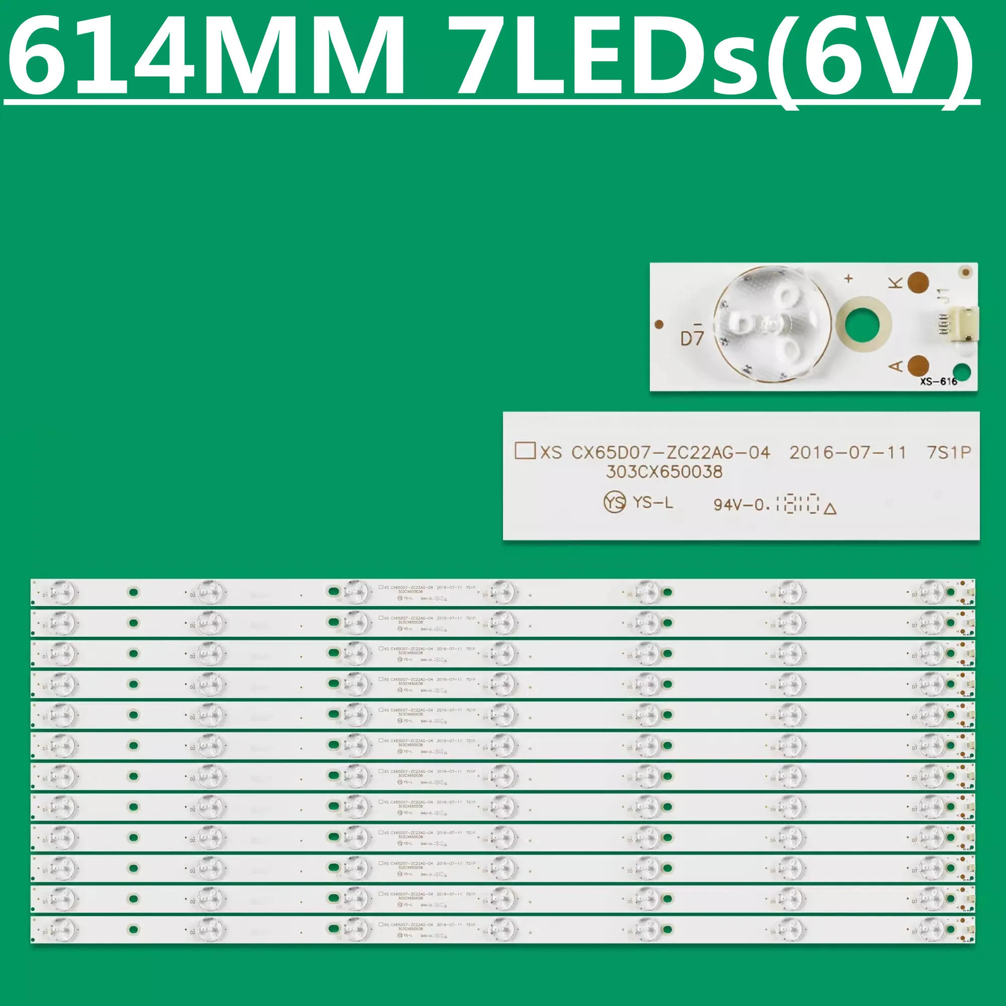 Tira de luces LED de retroiluminación, accesorio piezas 303CX650038 para CX650M10 65MUA1500 65lex6027, 12 CX65D07-ZC22AG-04, 614MM