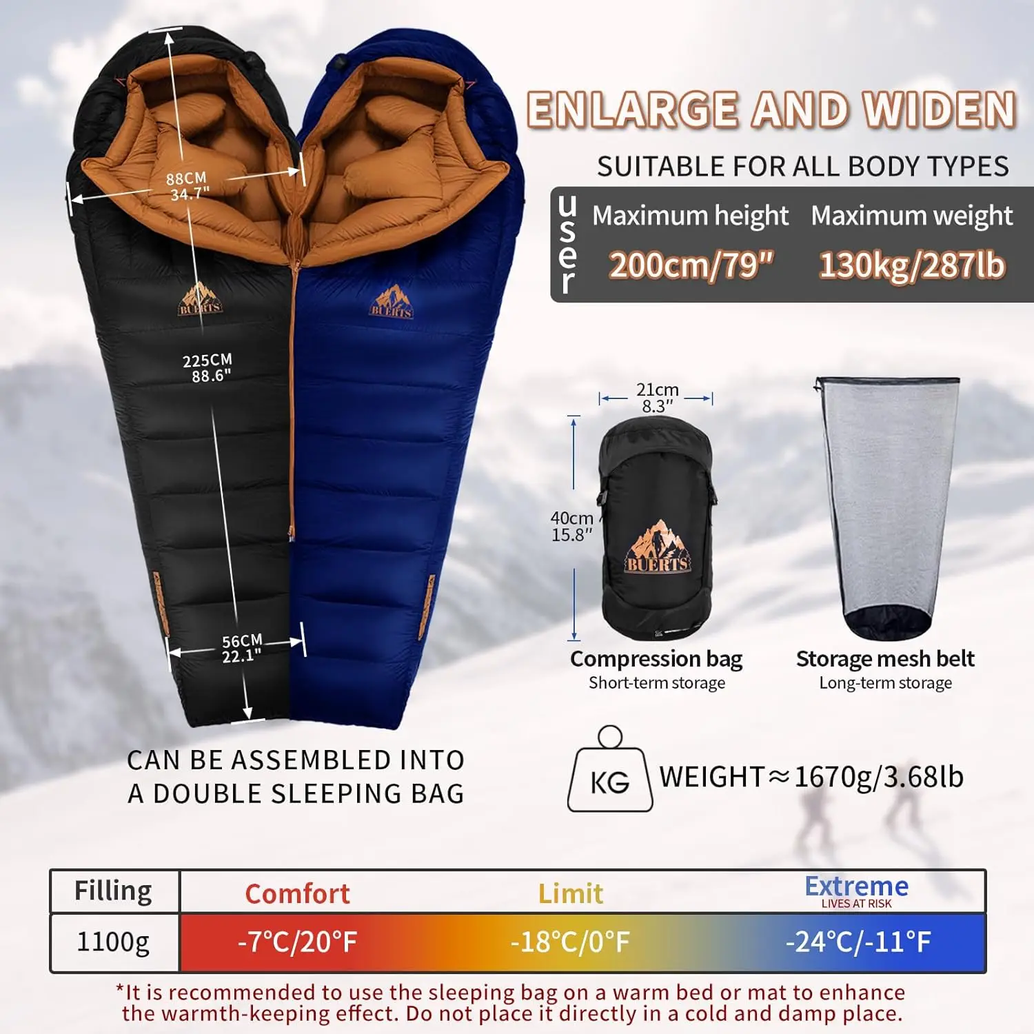 Sleeping Bag 650FP for Cold Weather,0°F 20°F 30°F 40°F Compact Mummy Sleeping Bag for Adults and Teenager Camping,Hiking and Bac