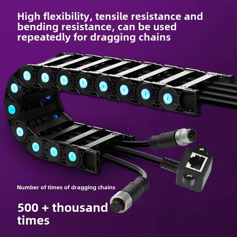 M12 4 8 12 Pin A/D/X Type Code to RJ45 Encoding Line Industrial Camera Network Wire Shielded Gigabit Drag Chain Connection Cable
