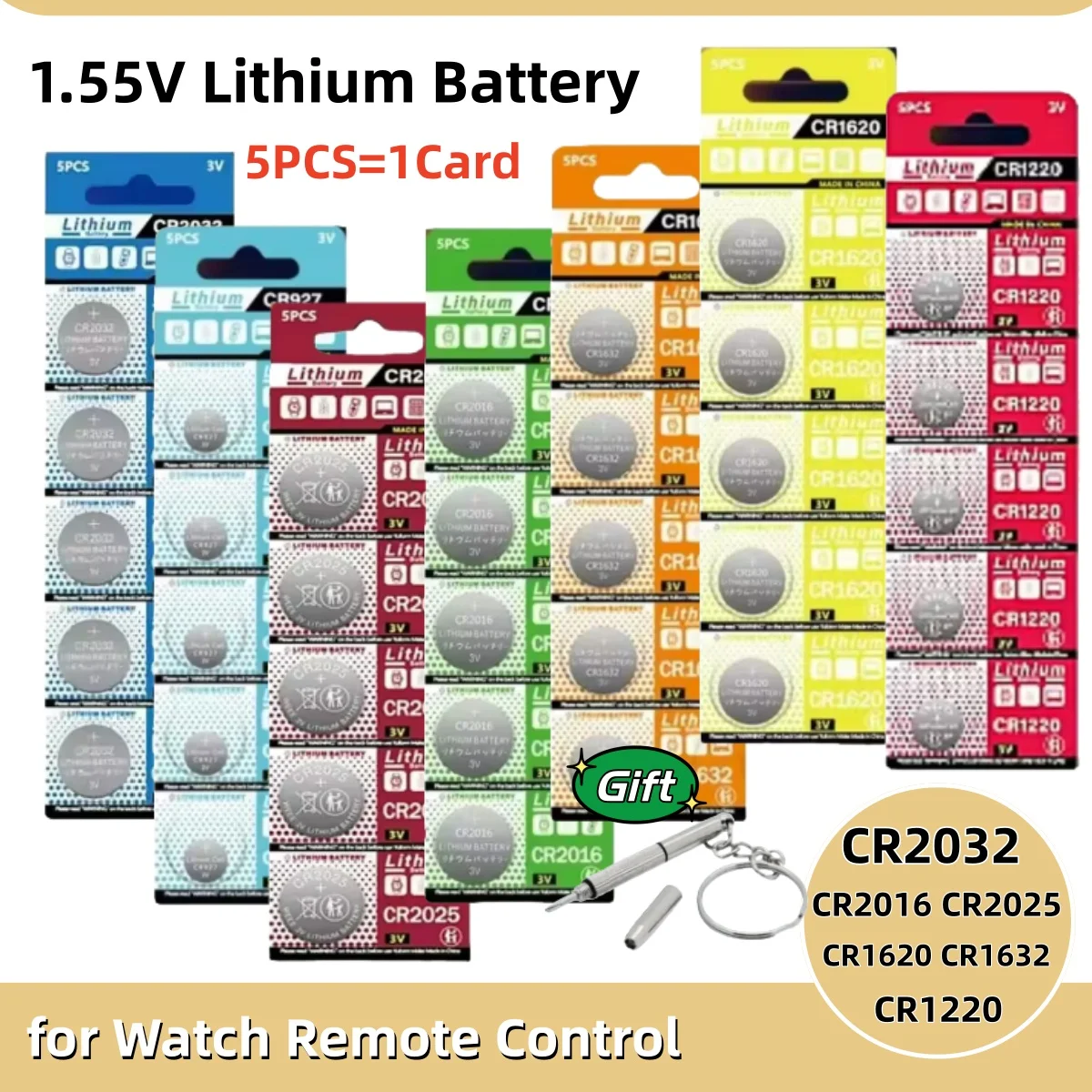 5PCS/Card Boutton Cell Battery CR2032 CR2025 CR2016 CR1620 CR1632 CR1220 CR927 3V Lithium Batteries  for Watch Keys Calculator