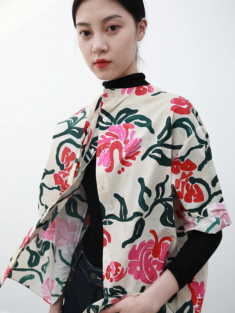 

Asymmetric Long Sve fiti Print irt Women's Quali Commute Sle Cotton Abstract Doodle aphic irt ZOEPRO