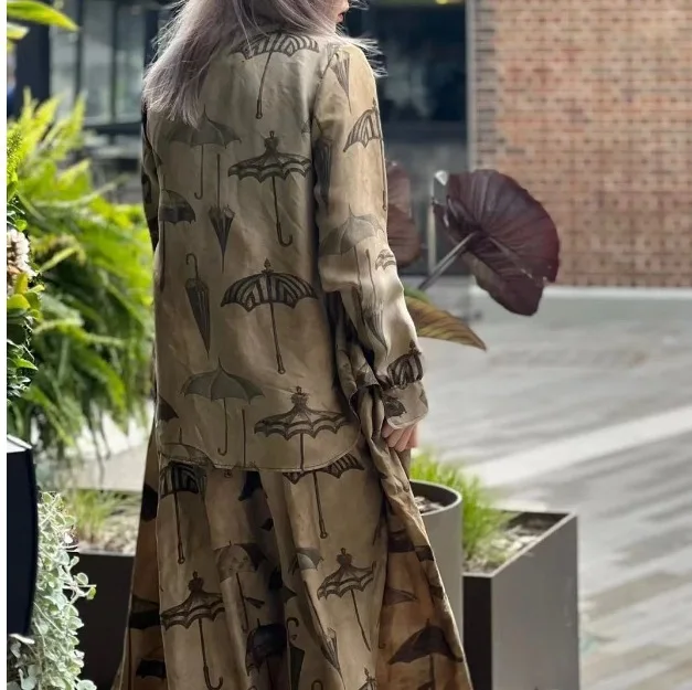 

Dave&di A Niche Retro Cotton Umbrella Printed Shirt Woman Clothes Shirts & Blouses Women's Clothes Shirts Tops